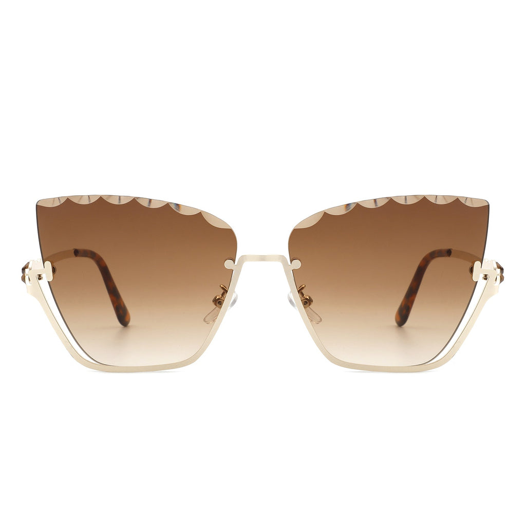 Starfire - Half Frame Square Irregular Tinted Fashion Cat Eye Sunglasses