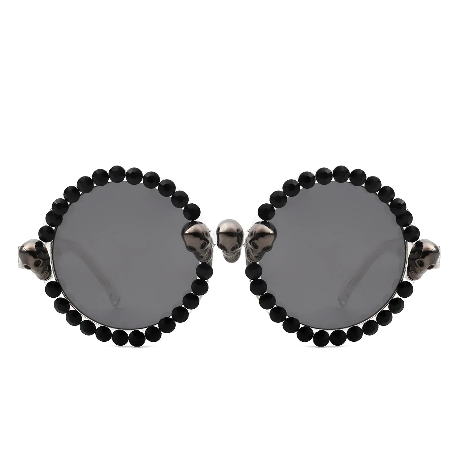 Aerion - Retro Round Gothic Rhinestone Skull Party Sunglasses