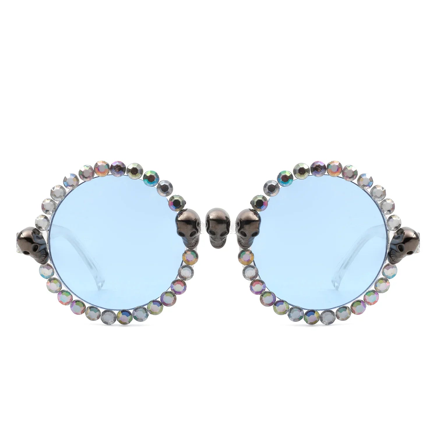 Aerion - Retro Round Gothic Rhinestone Skull Party Sunglasses
