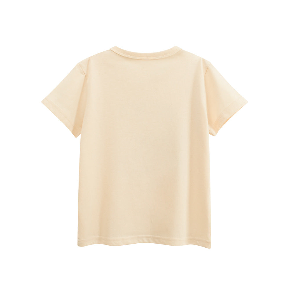 Summer Girls’ Cartoon Teddy and Letters Pattern Printed T-shirt in European and American Style