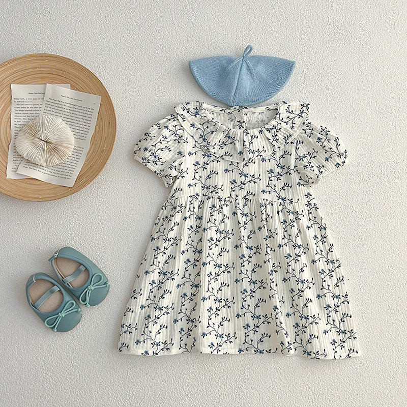 Summer Baby Kids Girls Vine Pattern bodysuit And Girls’ Dress – Princess Sister Matching Set