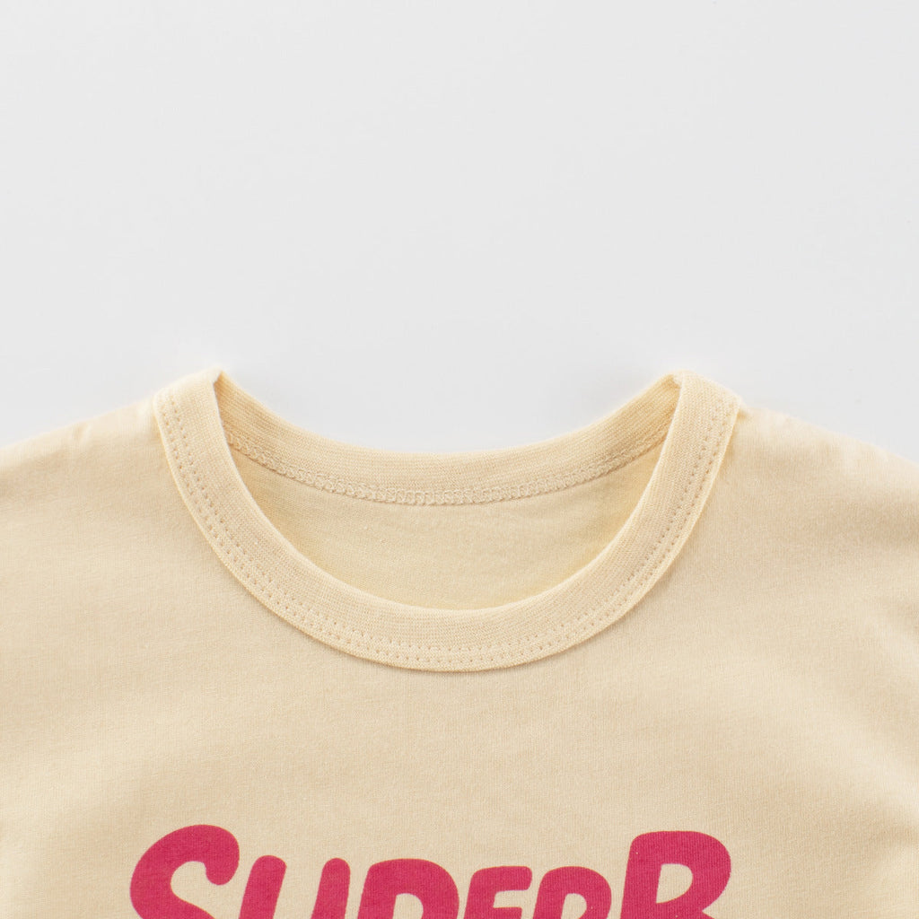 Summer Girls’ Cartoon Teddy and Letters Pattern Printed T-shirt in European and American Style