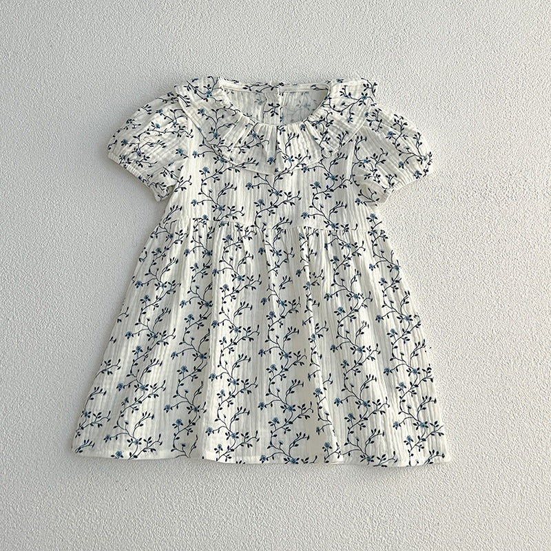 Summer Baby Kids Girls Vine Pattern bodysuit And Girls’ Dress – Princess Sister Matching Set
